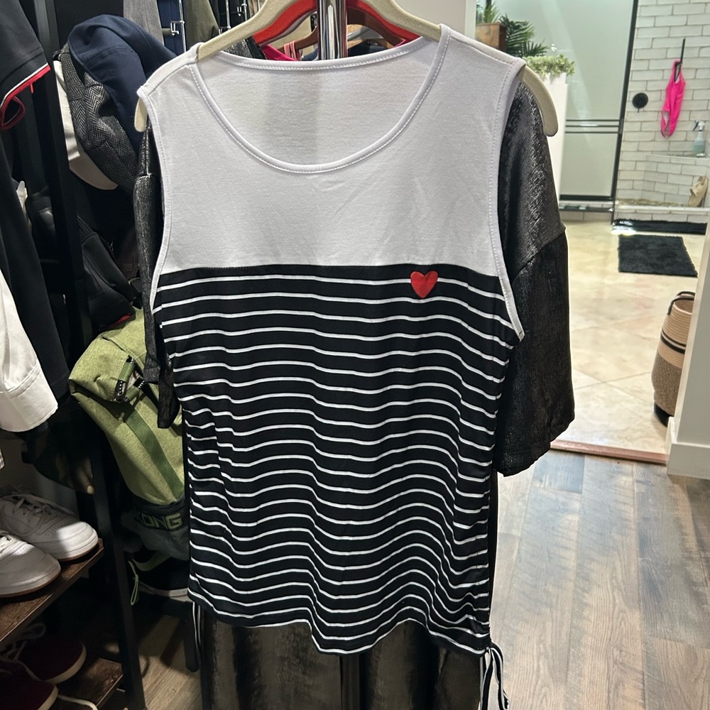 Black and White Striped Tank Top with Red Heart